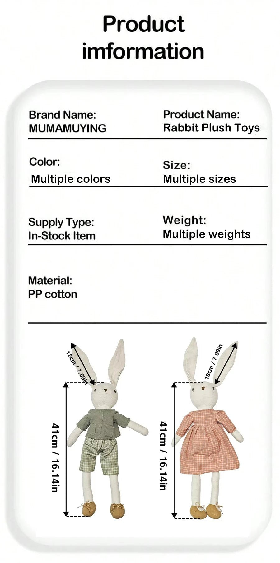 Peluche Lapin Kawaii 41cm – Doudou Lapin Robe Rose ou Ruban Vert Cadeau Naissance & Déco Chambre Bébé