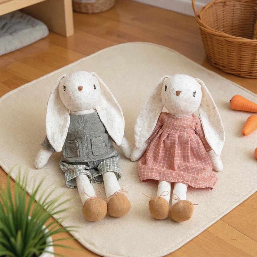 Peluche Lapin Kawaii 41cm – Doudou Lapin Robe Rose ou Ruban Vert Cadeau Naissance & Déco Chambre Bébé