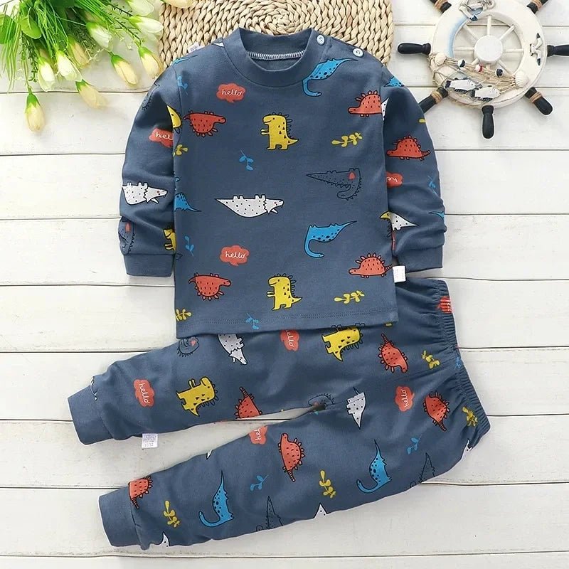 Kids 2-Piece Cotton Pajamas — Cartoon Top & Pants, Unisex Fall Winter 9M-7 Years