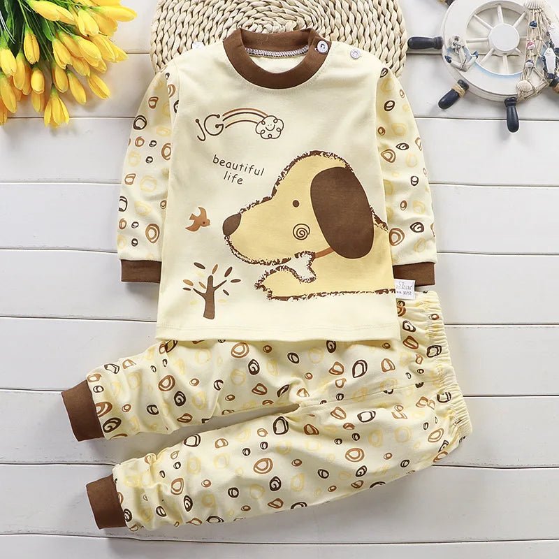 Kids 2-Piece Cotton Pajamas — Cartoon Top & Pants, Unisex Fall Winter 9M-7 Years