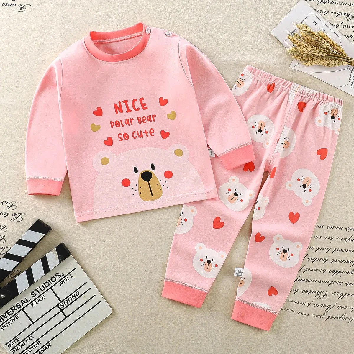Kids 2-Piece Cotton Pajamas — Cartoon Top & Pants, Unisex Fall Winter 9M-7 Years