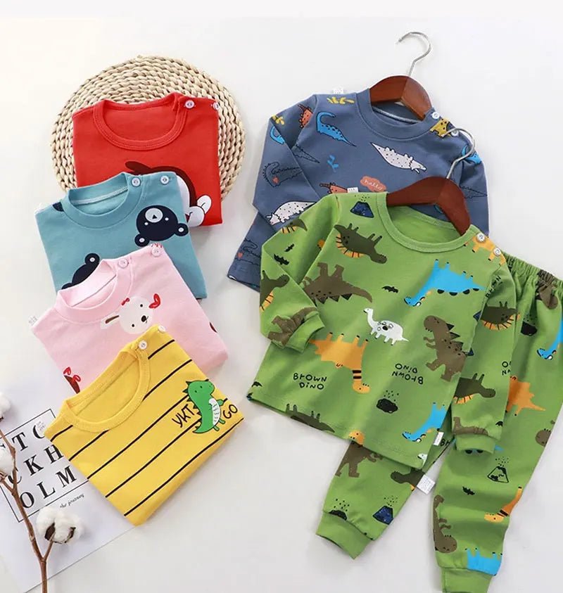 Kids 2-Piece Cotton Pajamas — Cartoon Top & Pants, Unisex Fall Winter 9M-7 Years