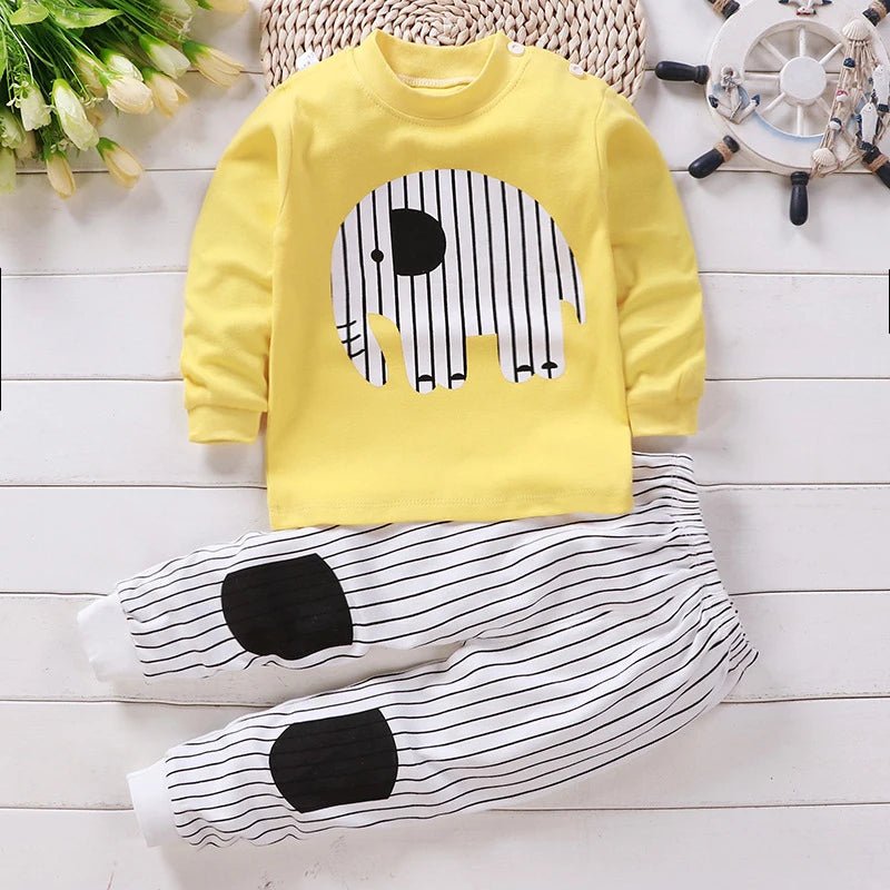 Kids 2-Piece Cotton Pajamas — Cartoon Top & Pants, Unisex Fall Winter 9M-7 Years