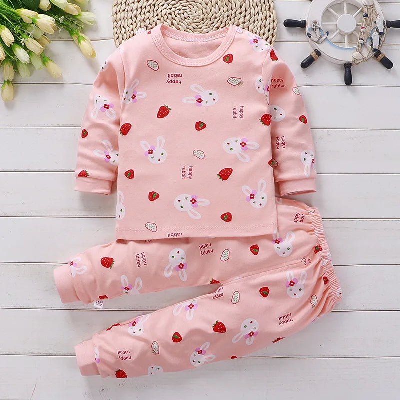 Kids 2-Piece Cotton Pajamas — Cartoon Top & Pants, Unisex Fall Winter 9M-7 Years