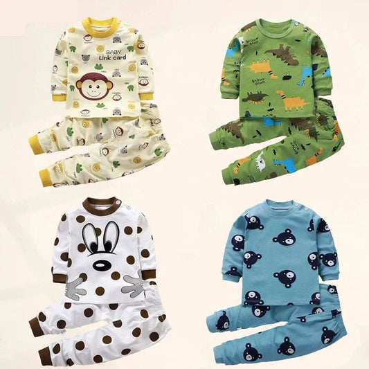 Pyjama Enfant Coton 2 Pièces — Haut & Pantalon Motif Cartoon, Unisexe Automne Hiver 9M-7 Ans