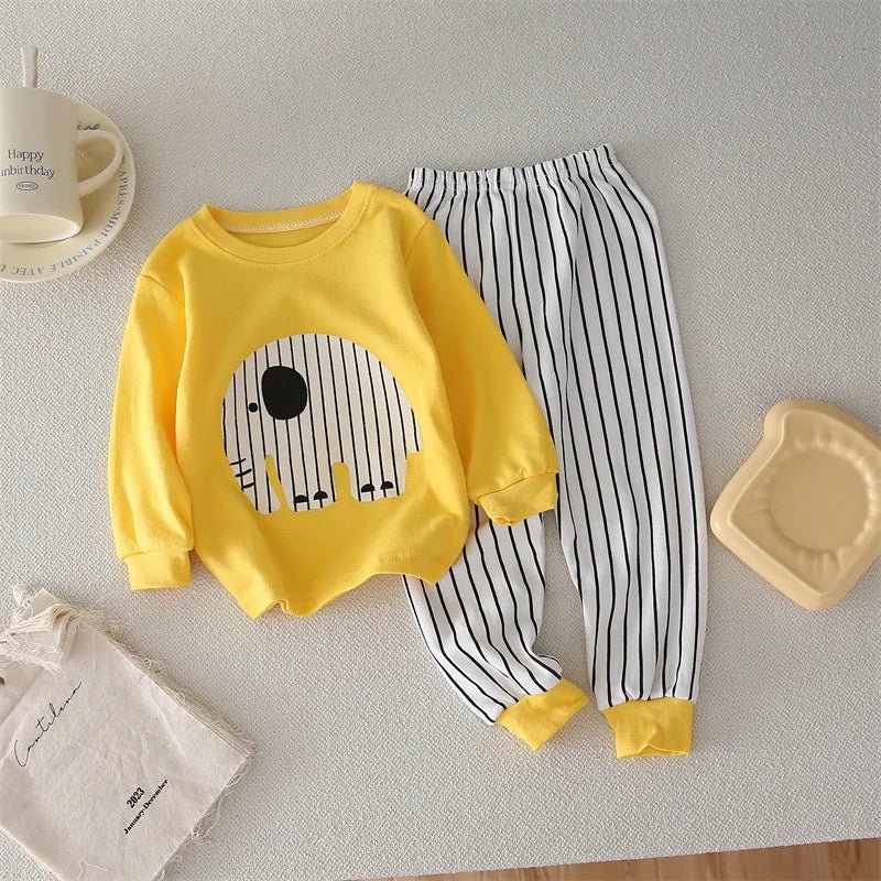 Kids 2-Piece Cotton Pajamas — Cartoon Top & Pants, Unisex Fall Winter 9M-7 Years