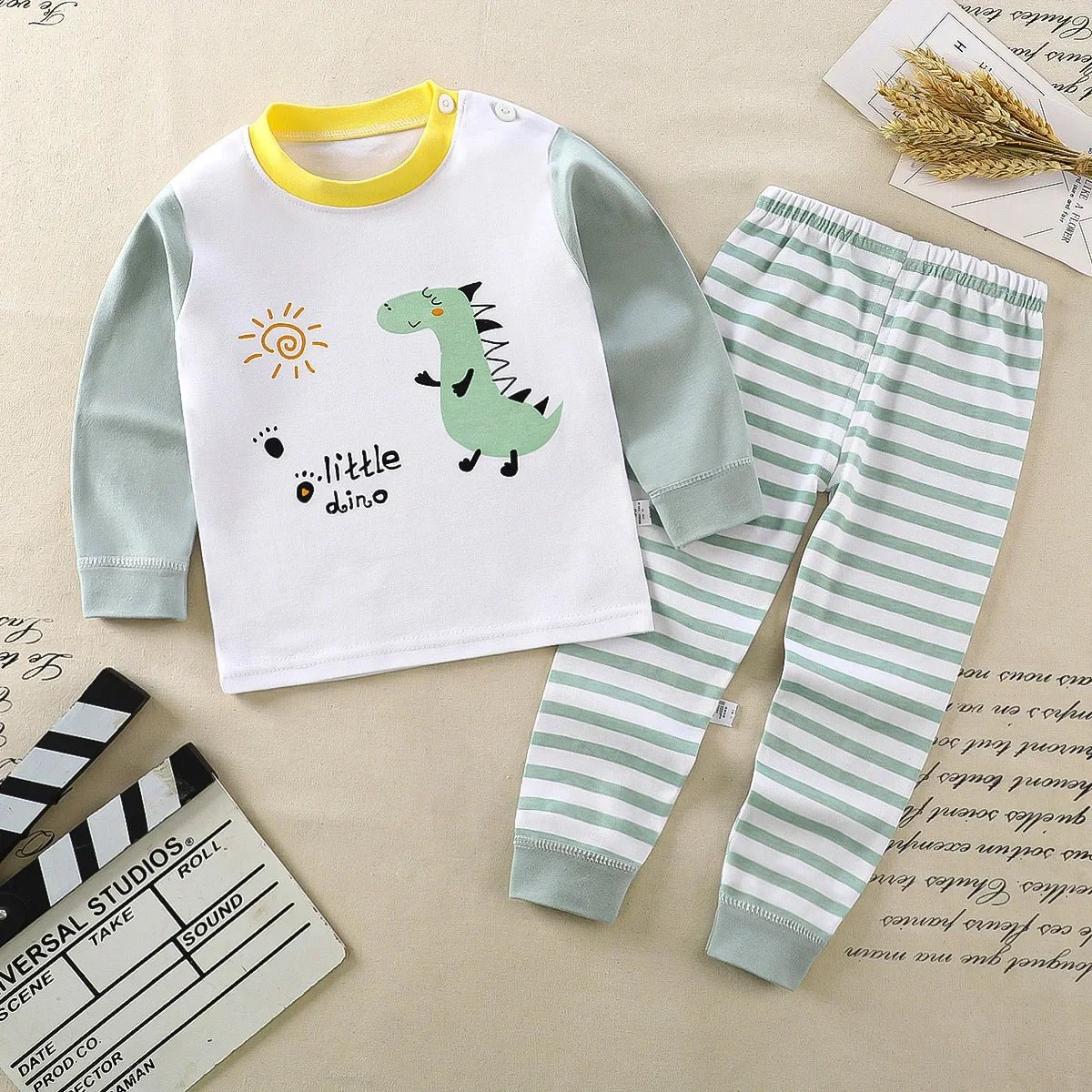 Kids 2-Piece Cotton Pajamas — Cartoon Top & Pants, Unisex Fall Winter 9M-7 Years