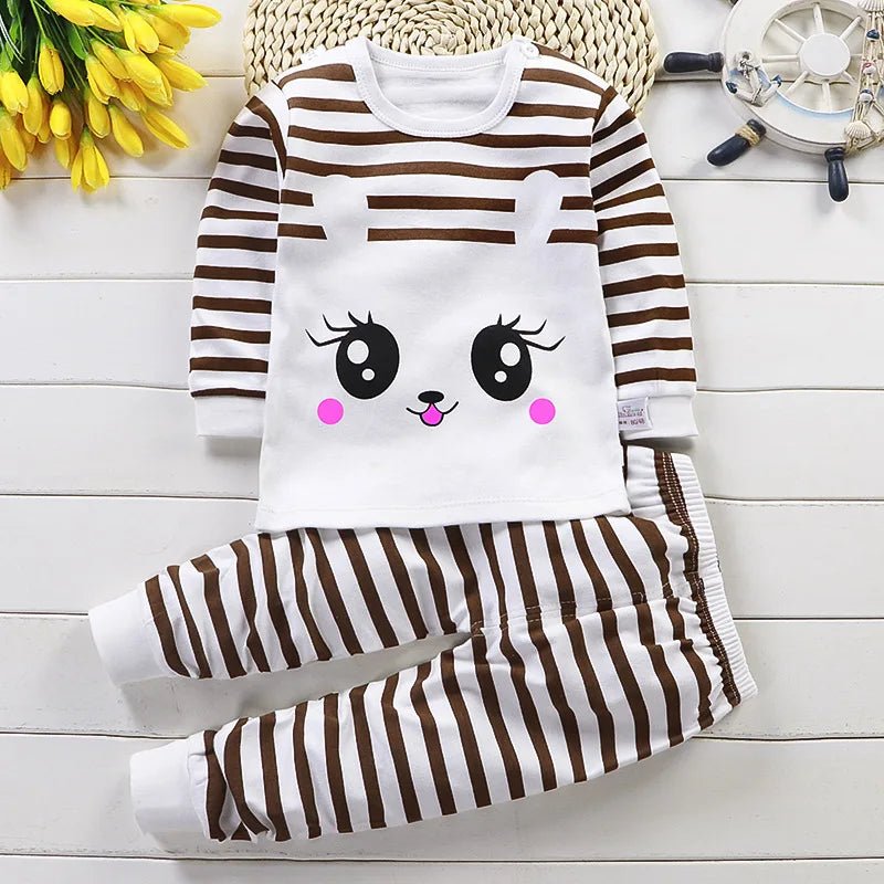 Kids 2-Piece Cotton Pajamas — Cartoon Top & Pants, Unisex Fall Winter 9M-7 Years
