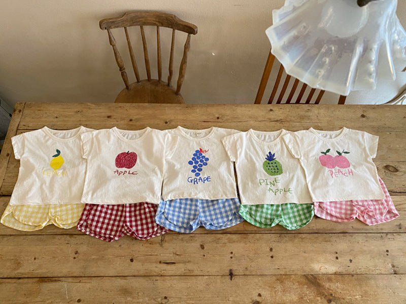 Pyjama Été Enfant Coton — Sans Manches, Motif Fruits & Légumes, Unisexe 80-120 cm