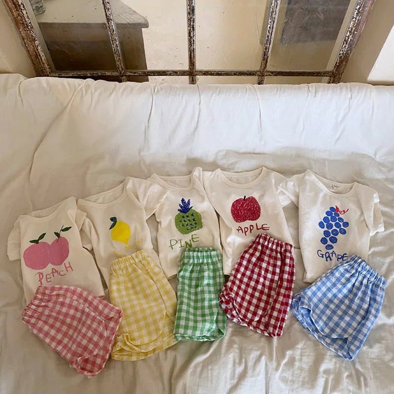 Pyjama Été Enfant Coton — Sans Manches, Motif Fruits & Légumes, Unisexe 80-120 cm