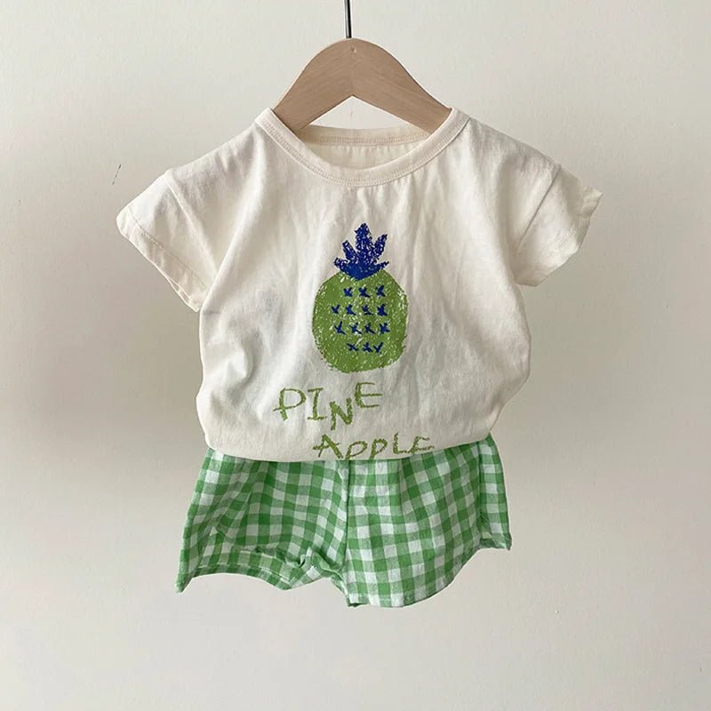 Pyjama Été Enfant Coton — Sans Manches, Motif Fruits & Légumes, Unisexe 80-120 cm