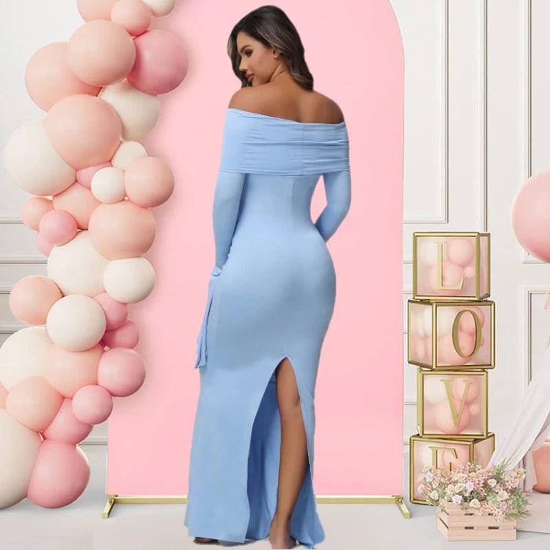 Maternity Photo Shoot Dress — Off Shoulder, Long Sleeve, Bodycon Pregnancy