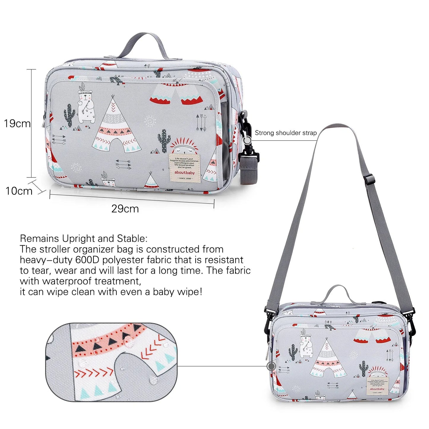 Sac Organisateur Imperméable pour Poussette Bébé – Léger, Multifonction, Grand Rangement avec Crochets et Sangle