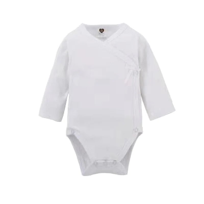 Salopette Bébé 100% Coton Blanc – Combinaison Nouveau-Né Garçon & Fille Manches Longues Ouverture Côté 0-18 Mois