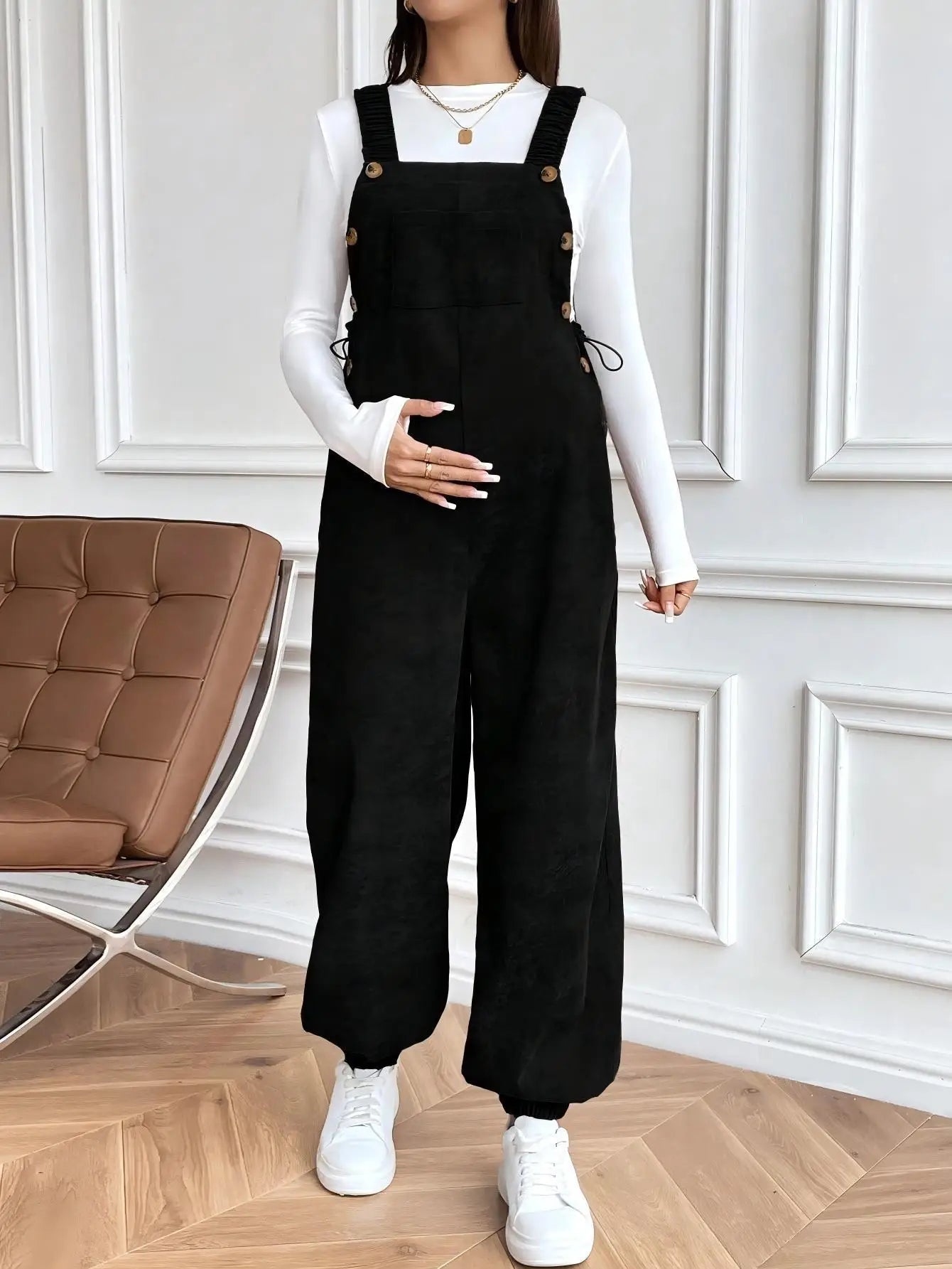 Salopette Maternité Velours Côtelé — Bretelles Réglables, Coupe Ample, Grossesse S-XL