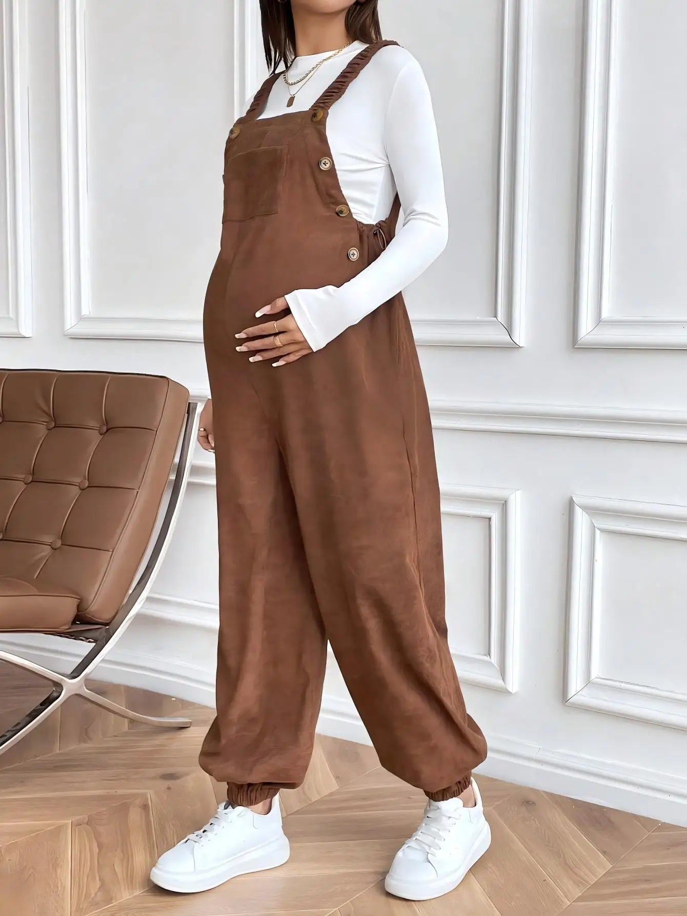 Salopette Maternité Velours Côtelé — Bretelles Réglables, Coupe Ample, Grossesse S-XL