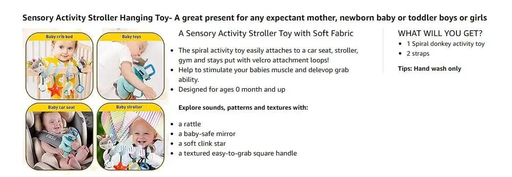 Jouet Spirale Siège Auto Poussette Bébé – Jouet Sensoriel Doux 0-12 Mois Lit & Berceau