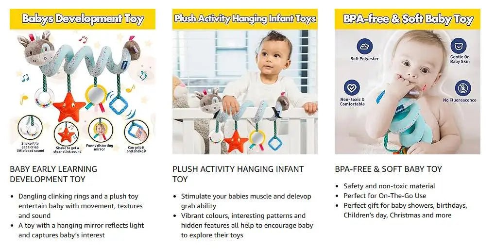 Jouet Spirale Siège Auto Poussette Bébé – Jouet Sensoriel Doux 0-12 Mois Lit & Berceau