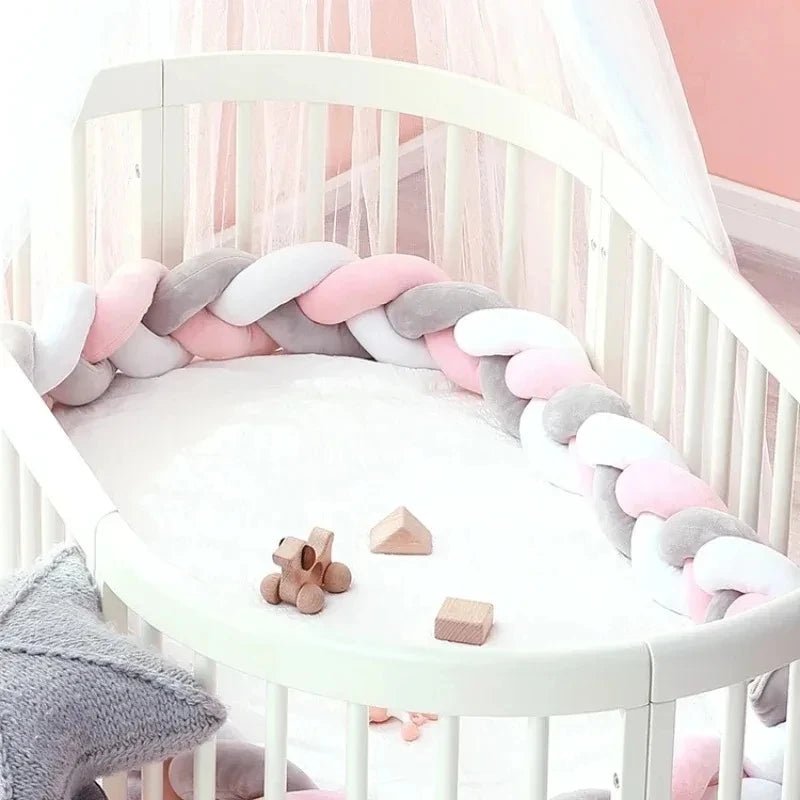 Tour de Lit Bébé Tressé Nœuds Bicolore – Pare-Chocs Berceau Nouveau-Né 1M 2M 3M 4M