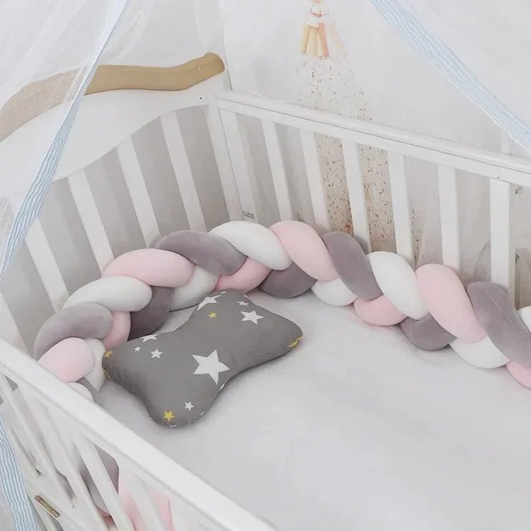 Tour de Lit Bébé Tressé Nœuds Bicolore – Pare-Chocs Berceau Nouveau-Né 1M 2M 3M 4M