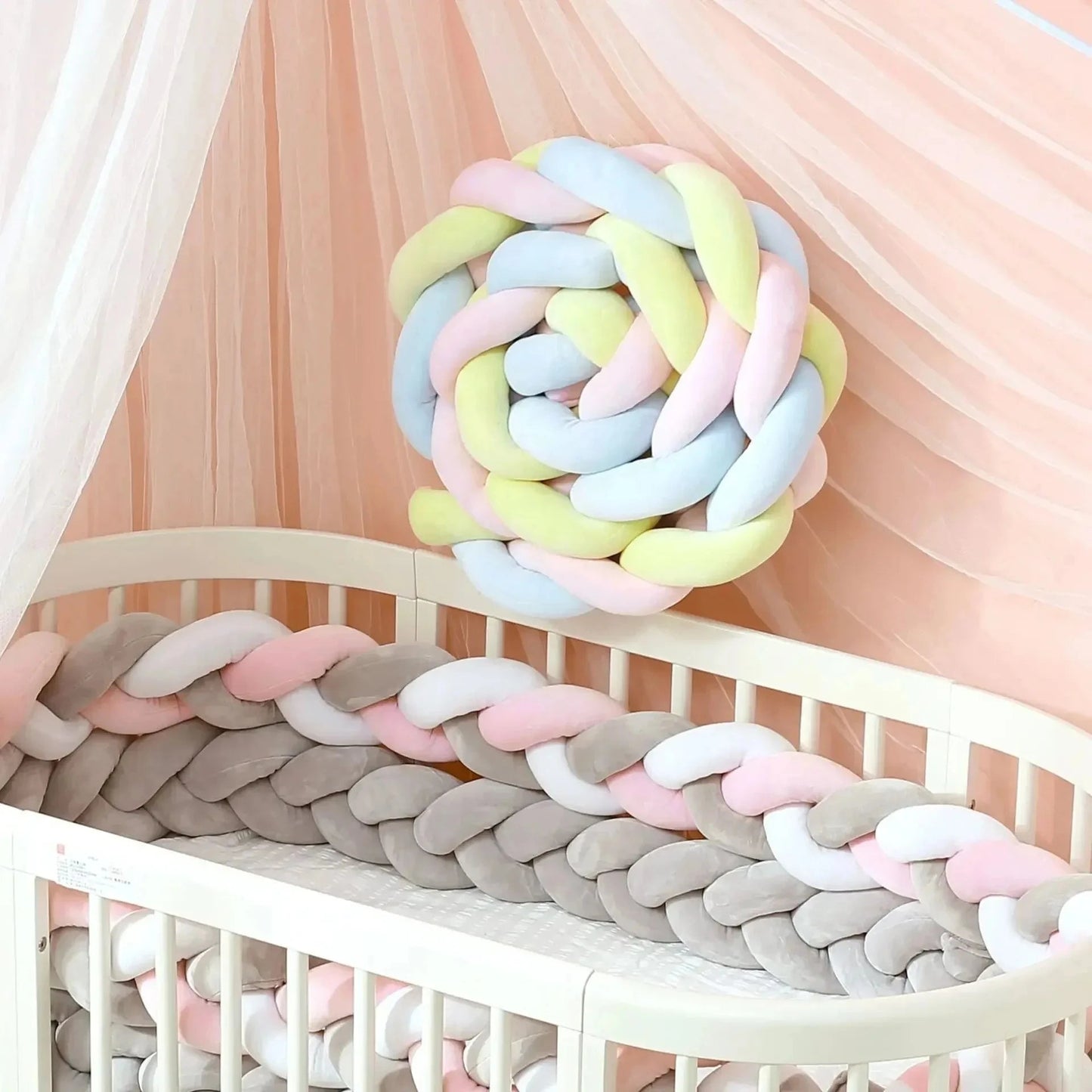 Tour de Lit Bébé Tressé Nœuds Bicolore – Pare-Chocs Berceau Nouveau-Né 1M 2M 3M 4M