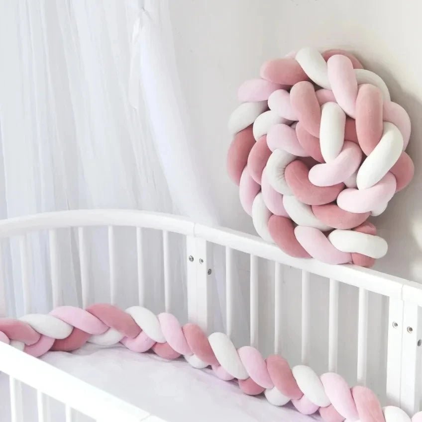 Tour de Lit Bébé Tressé Nœuds Bicolore – Pare-Chocs Berceau Nouveau-Né 1M 2M 3M 4M