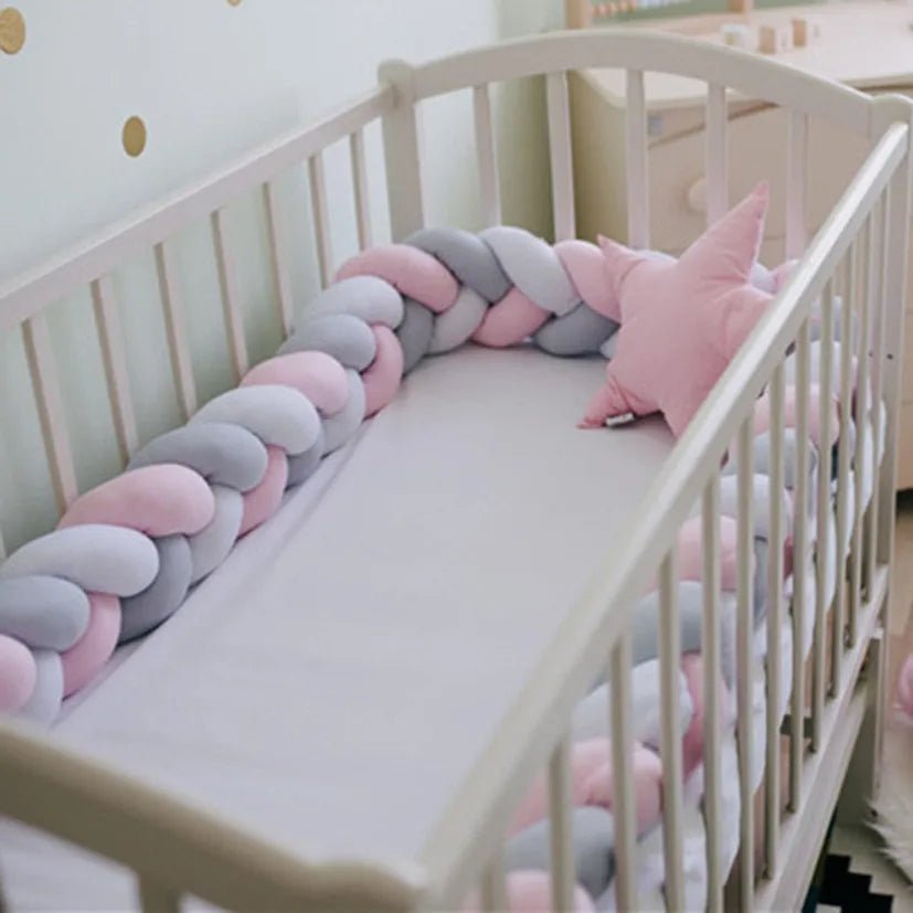 Tour de Lit Bébé Tressé Nœuds Bicolore – Pare-Chocs Berceau Nouveau-Né 1M 2M 3M 4M