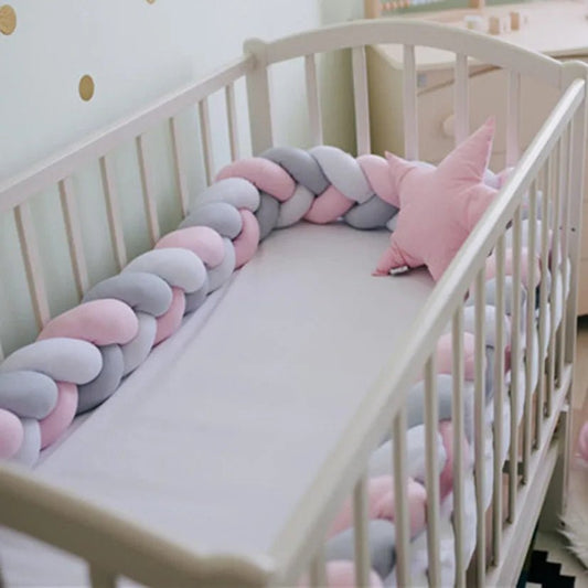 Tour de Lit Bébé Tressé Nœuds Bicolore – Pare-Chocs Berceau Nouveau-Né 1M 2M 3M 4M