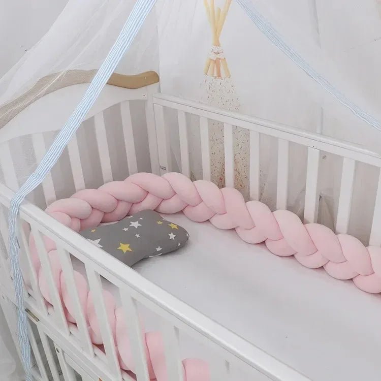 Tour de Lit Bébé Tressé Nœuds Bicolore – Pare-Chocs Berceau Nouveau-Né 1M 2M 3M 4M