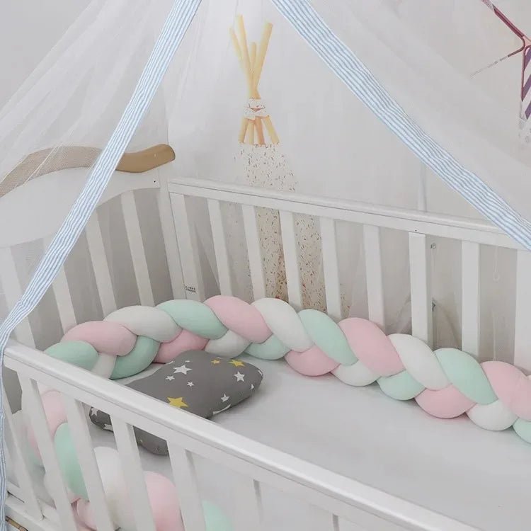 Tour de Lit Bébé Tressé Nœuds Coton PP – Pare-Chocs Berceau Nouveau-Né Large Choix Coloris 1M à 4M