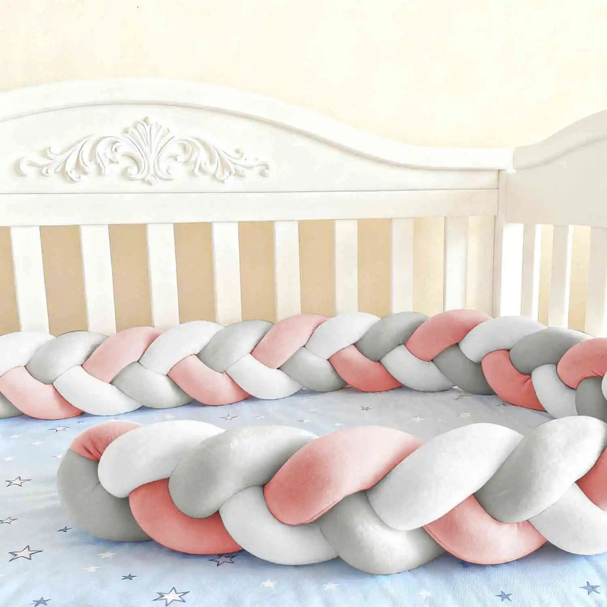Tour de Lit Bébé Tressé Nœuds Spandex Doux – Pare-Chocs Berceau Unisexe 1M 2M 3M 4M