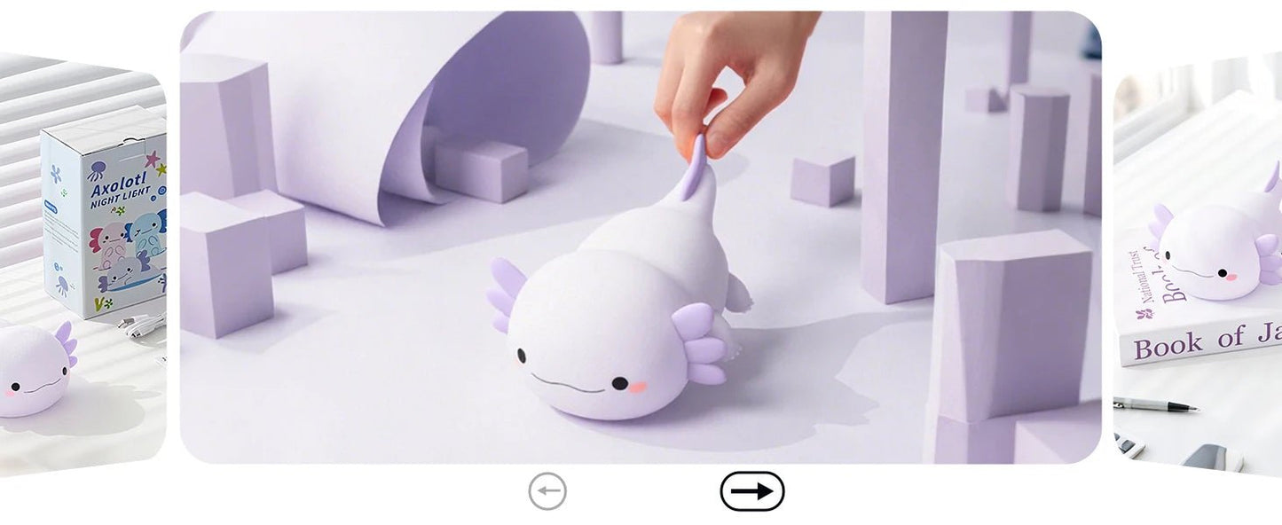 Veilleuse axolotl silicone — Lampe de Nuit LED Kawaii Rechargeable | Chambre Enfant & Bébé