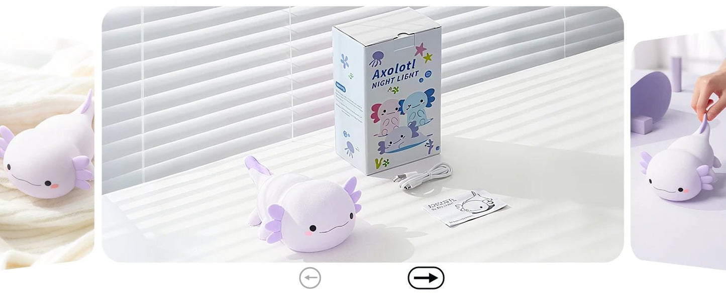 Veilleuse axolotl silicone — Lampe de Nuit LED Kawaii Rechargeable | Chambre Enfant & Bébé