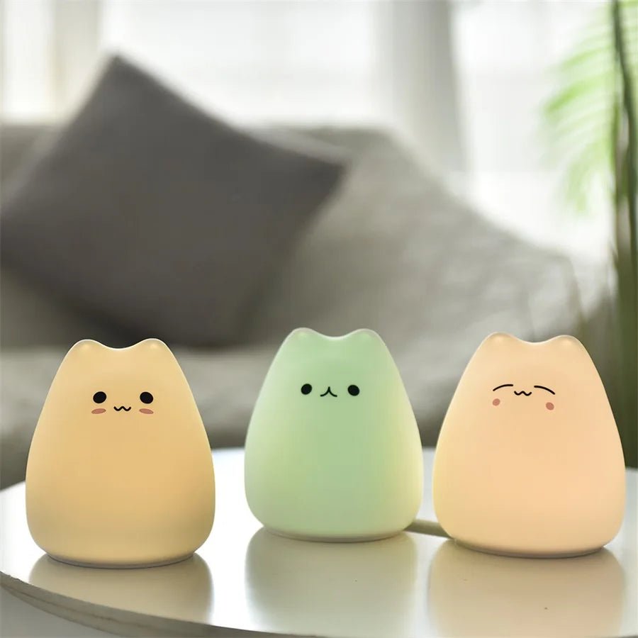 Kawaii Cat Silicone Night Light — LED Touch 7 Colors Rechargeable | Baby Kids Room Night Lamp