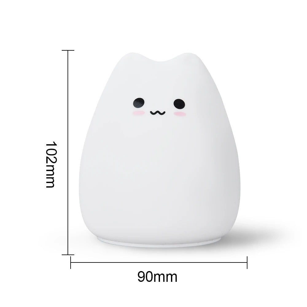 Kawaii Cat Silicone Night Light — LED Touch 7 Colors Rechargeable | Baby Kids Room Night Lamp